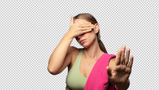Bedecken Sie das Gesicht mit der Hand und legen Sie die andere Hand nach vorne, um zu verhindern, dass die Kamera Fotos oder Bilder ablehnt