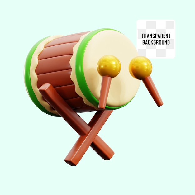 Bedug takbeer eid fitr feierliche trommel instrumental für islamische heilige monatliche aktivität 3d-icon illustration render design