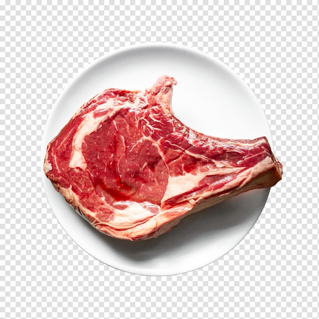 Beef Prime Rib auf einem Teller, isoliert auf weiss