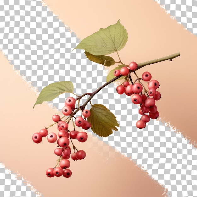 Beeren und blätter von viburnum opulus, isoliert auf durchsichtigem hintergrund