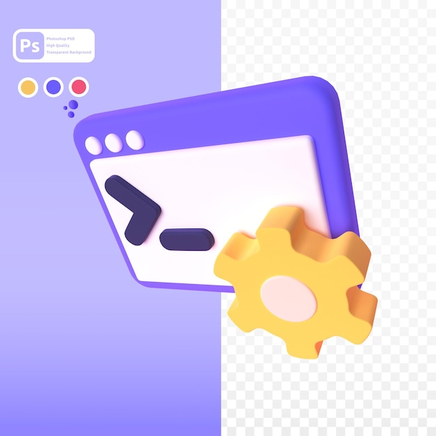 Befehlszeile in 3D-Render für grafische Asset-Webpräsentation oder andere