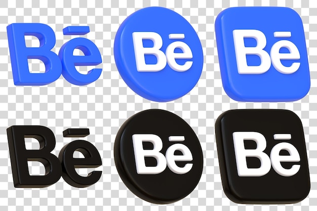 Behance Logos en variantes azules y negras Ilustración de renderización 3D