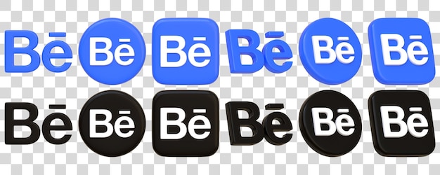 Behance Logos en variantes azules y negras Ilustración de renderización 3D