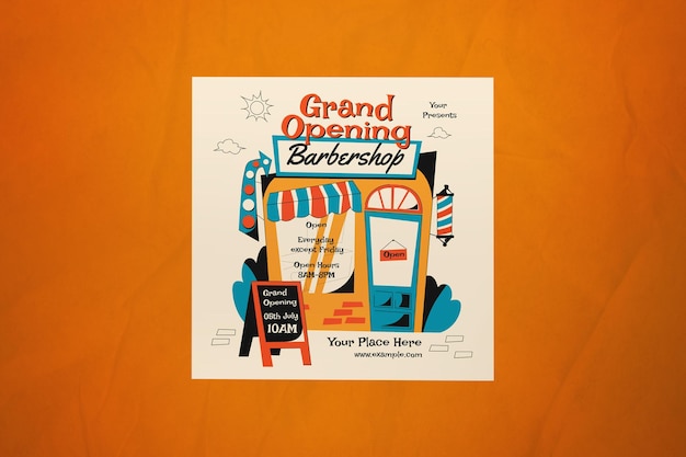 Beige mid century grand opening barber shop instagram post