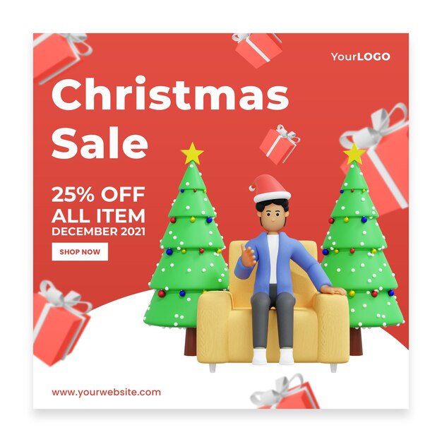 Beitragsschablone feiert weihnachten zu hause 3d-rendering 3d-illustration Premium Psd