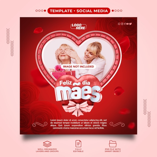 Beitragsvorlage Instagram Red Happy Muttertag für Komposition in Brasilien