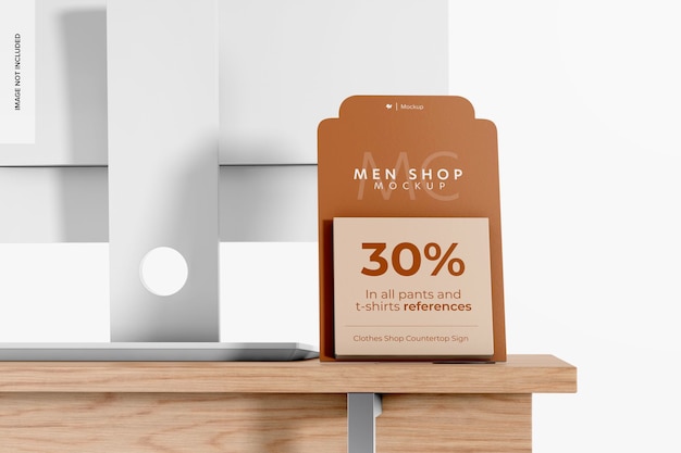 Bekleidungsgeschäft Countertop Sign Mockup auf der Theke