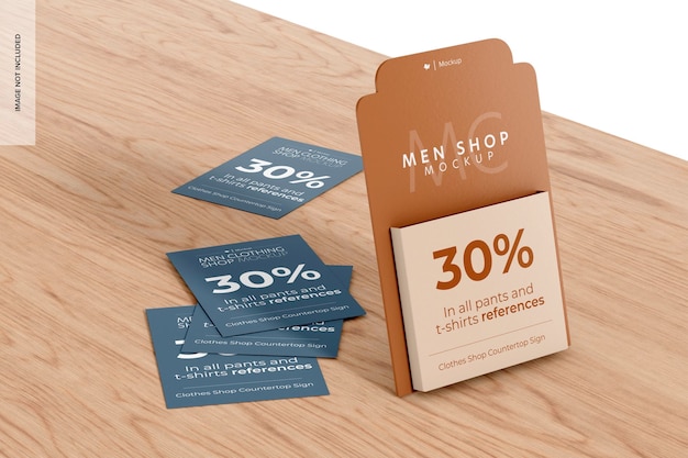 Bekleidungsgeschäft Countertop Sign Mockup Perspektive