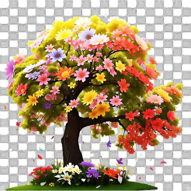 Un Bel Arbre Solitaire Et Des Fleurs Sur Un Fond Transparent Ai Généré