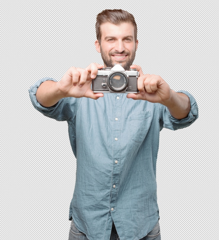 PSD bel giovane uomo prendendo foto