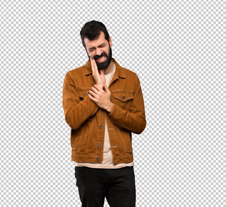 PSD bel homme à la barbe avec maux de dents