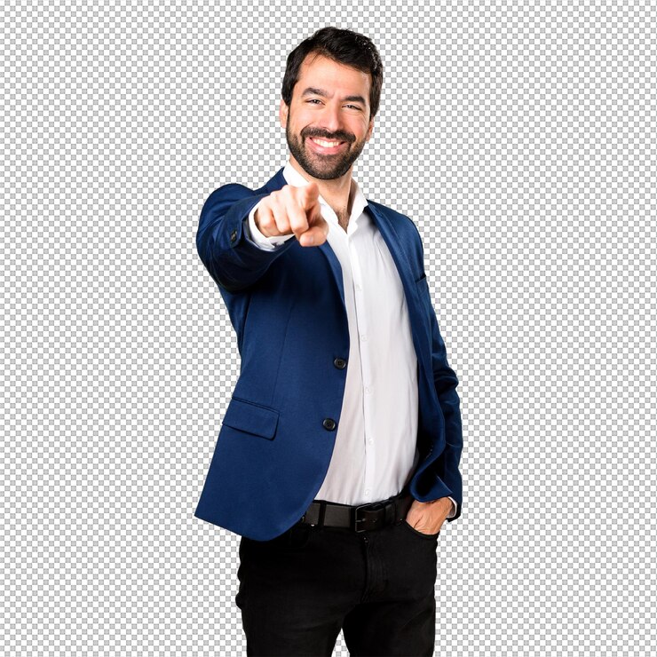 PSD un bel homme pointant vers l'avant.