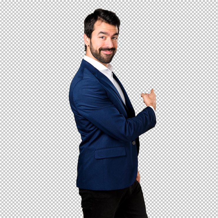PSD un bel homme qui montre en arrière.