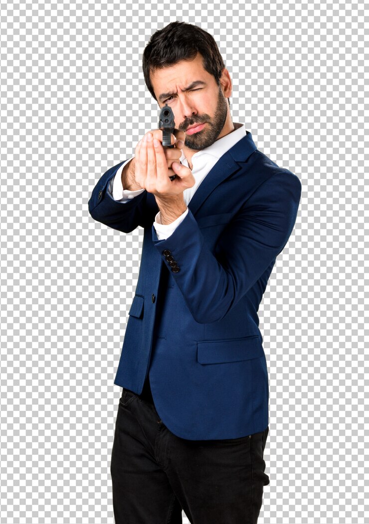 PSD bel homme tenant un pistolet