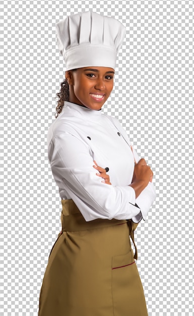 Bela chef feminina da cozinha brasileira no espaço transparente