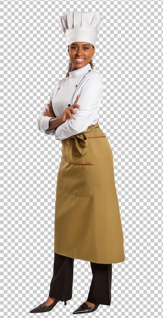 PSD bela chef feminina da cozinha brasileira no espaço transparente
