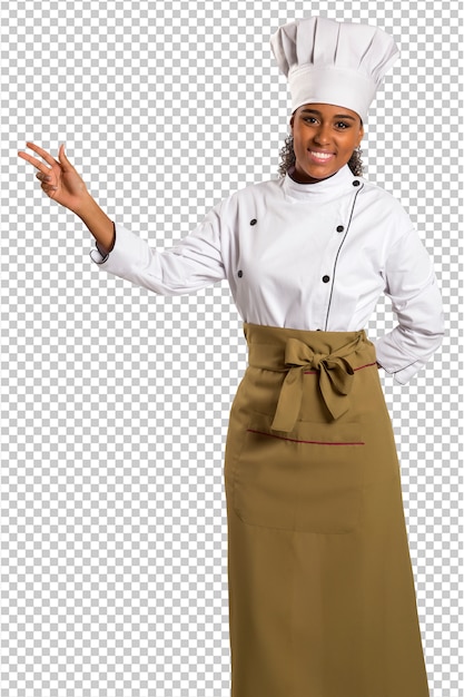 Bela chef feminina da cozinha brasileira no espaço transparente
