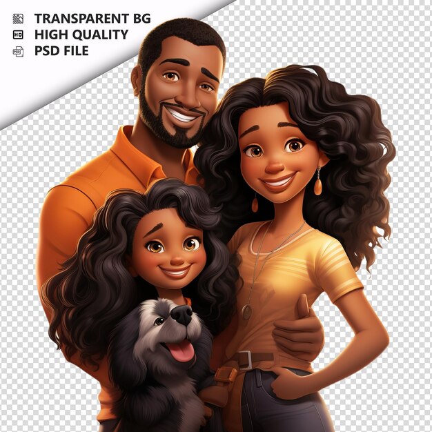 PSD bela família negra 3d cartoon estilo fundo branco