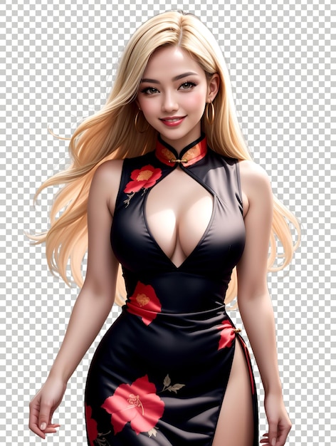PSD bela garota chinesa vestindo qipao cheongsam personagem arte de jogo de anime
