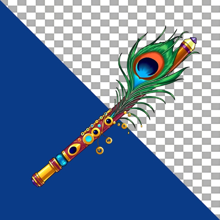PSD bela ilustração de flauta com penas de pavão em um fundo transparente