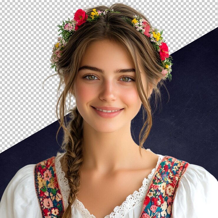 PSD bela mulher com coroa de flores