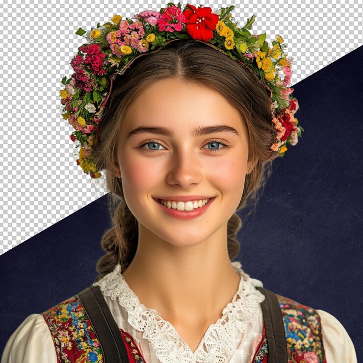 PSD bela mulher com coroa de flores
