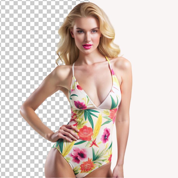 PSD bela mulher de fato de banho em fundo transparente