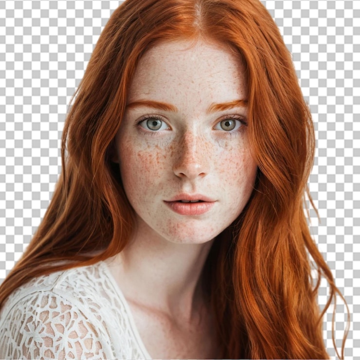 PSD bela mulher ruiva com sardas imagem de retrato