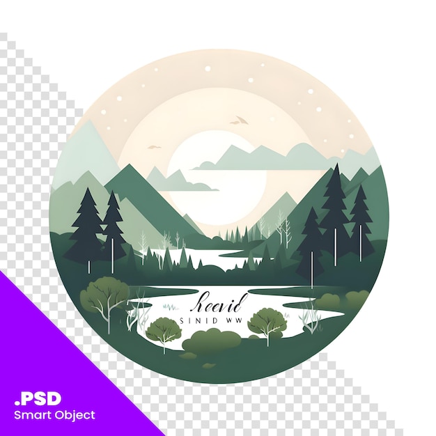 PSD bela paisagem com montanhas de lagos e floresta modelo psd de ilustração vetorial