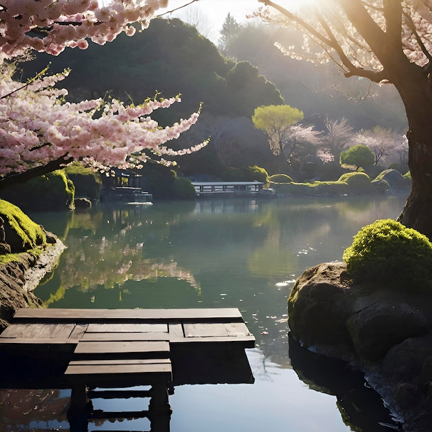 Bela paisagem de jardim de flores de cerejeira