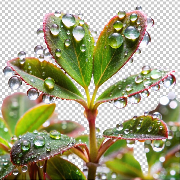 PSD bela planta macro com gotas de chuva em fundo transparente