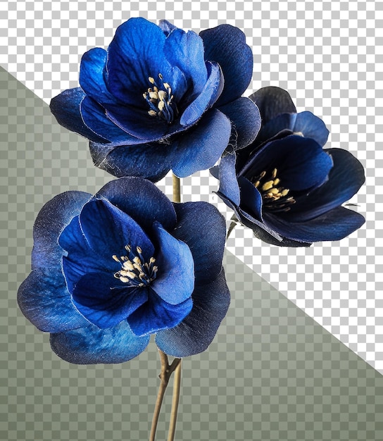 Belas flores artificiais azuis escuras em um vaso cortado em stock png