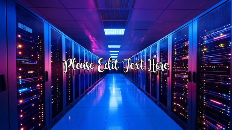 PSD beleuchteter serverraum mit reihen von datenspeicherrecken