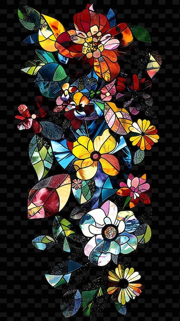 PSD beleuchtetes buntglas blumen schichten buntglas coll y2k textur form hintergrund dekor kunst