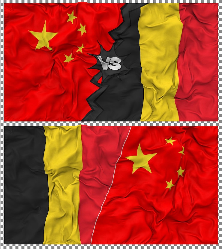 PSD bélgica contra china media bandera combinada con textura 3d de la tela