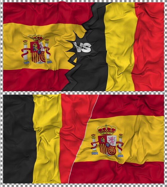 Bélgica contra España Media bandera combinada con textura en 3D