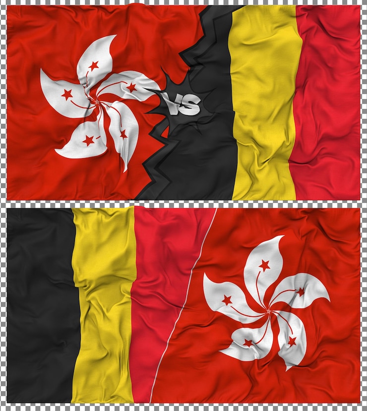 PSD bélgica versus hong kong meia bandeira combinada textura de tecido de bump renderização 3d