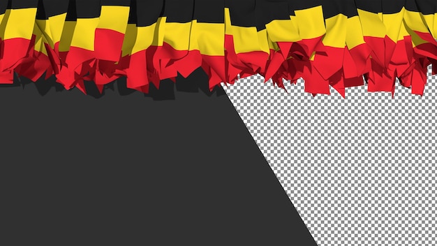 PSD belgien-flagge in verschiedenen formen aus stoffstreifen, die oben an der 3d-darstellung hängen