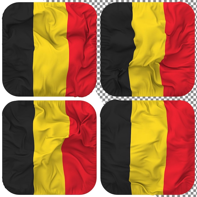 PSD belgien-flagge, knappenform, isoliert, unterschiedlicher wehender stil, bump-textur, 3d-rendering