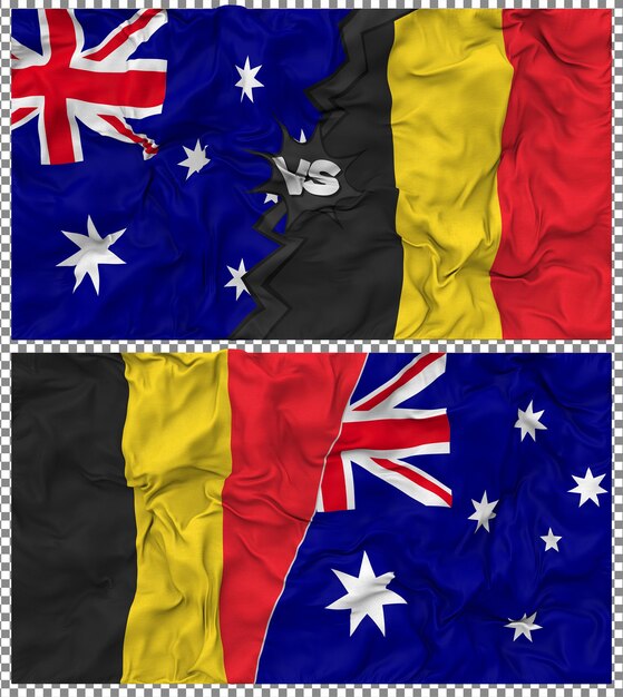 Belgien gegen Australien Halbkombinierte Flagge Stoff Bump Textur 3D-Rendering