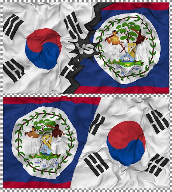 Belice contra Corea del Sur Media bandera combinada con textura en 3D