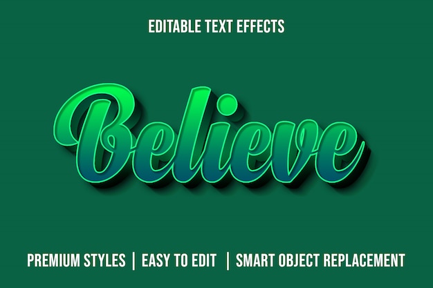 Believe - Maqueta de efectos de texto premium 3D verde