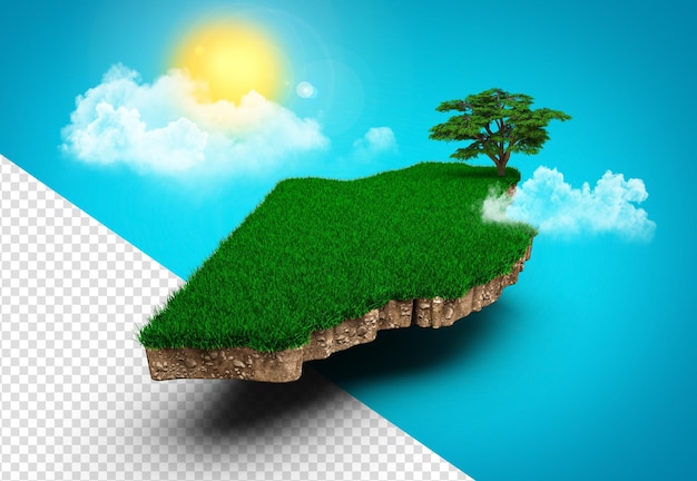 Belize Map Realistische 3D-Karte von Belize Clouds Tree Sonnenstrahlen auf hellblauem Himmel 3D-Darstellung