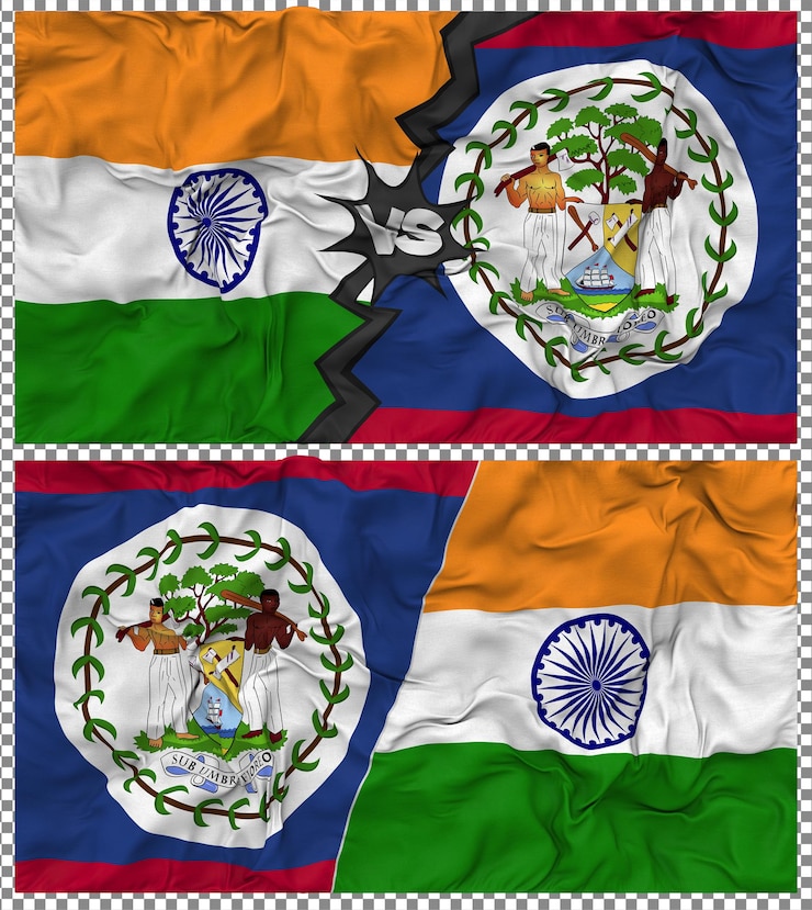 PSD belize vs índia meia bandeira combinada textura de tecido de bump renderização 3d