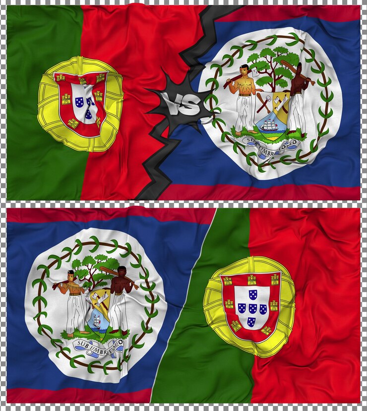 PSD belize vs portugal meia bandeira combinada textura de tecido de bump renderização 3d