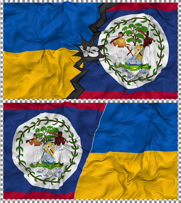 PSD belize vs ucrânia meia bandeira combinada textura de tecido de bump renderização 3d