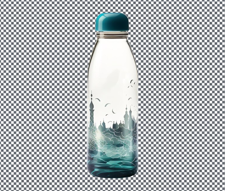PSD bella botella de agua con tema de ramadán aislada sobre un fondo transparente