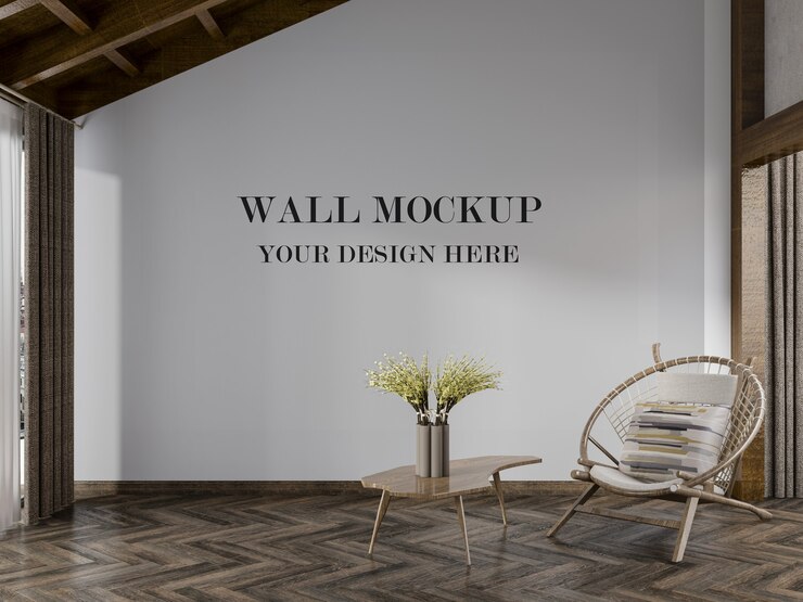 PSD bella camera con mockup di muro vuoto