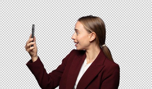 bella donna d'affari che usa uno smartphone