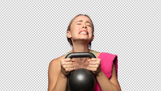 bella donna di fitness con un manubrio